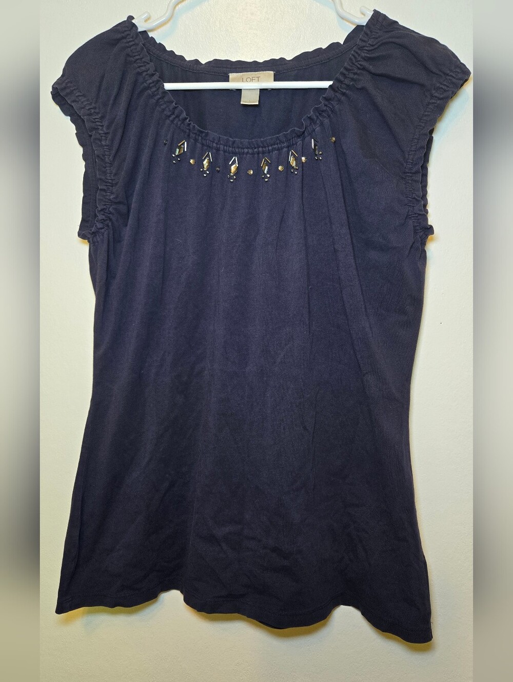 Womens Loft Sleeveless Tunic With Gem Detail Navy Blue Size Large